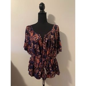 Free People Floral Blouse with Waist Tie